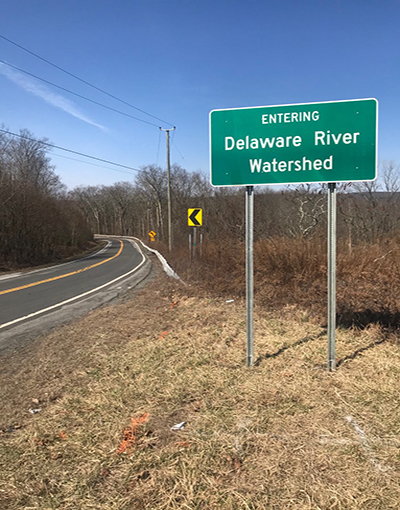 Entering the Delaware River Watershed sign. Photo courtesy of NYSDOT.